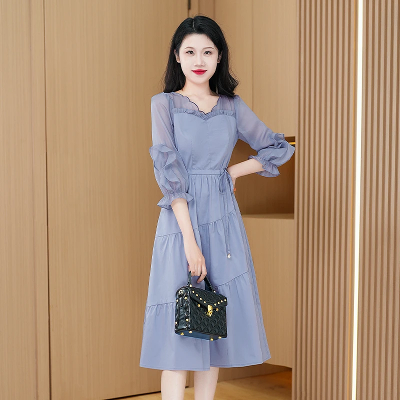 甜甜【现货当天发】优雅新款气质时尚减龄收腰显瘦连衣裙24471-ZT9