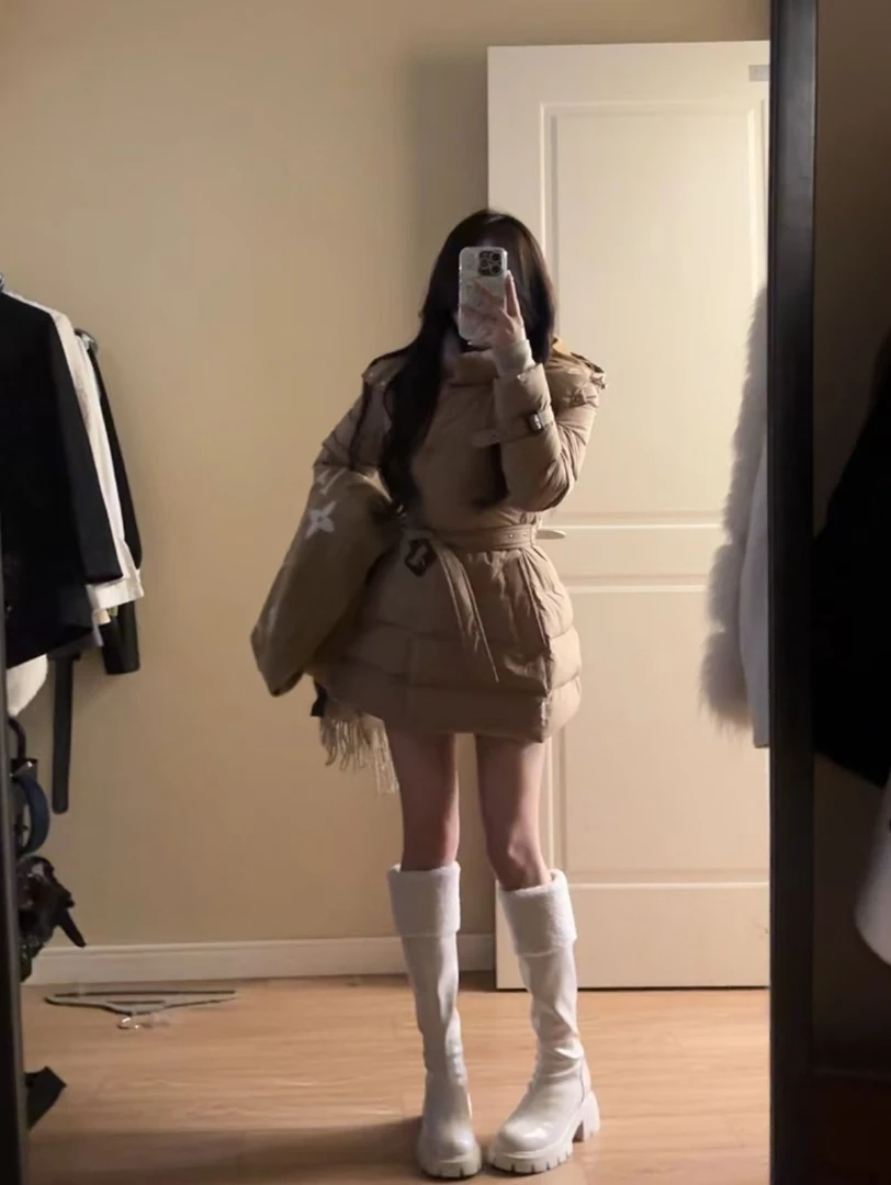 陈江铃小个子自制韩版经典绒羽绒服新款高级感收腰显瘦中长款外套