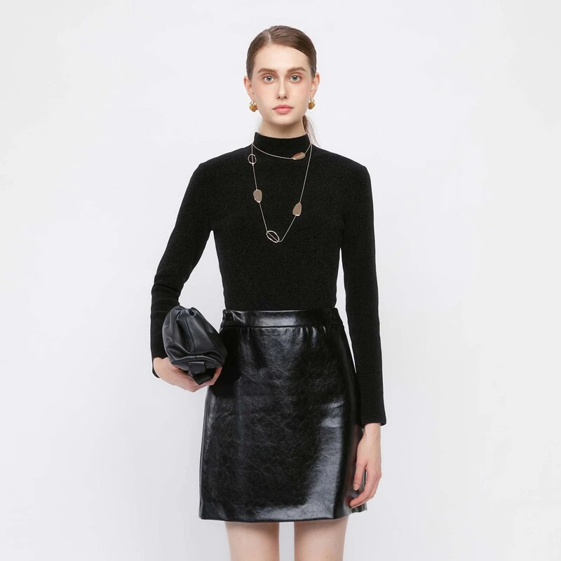 【粉丝专享】圣迪奥时尚气质复古半高领修身打底针织衫S24363503