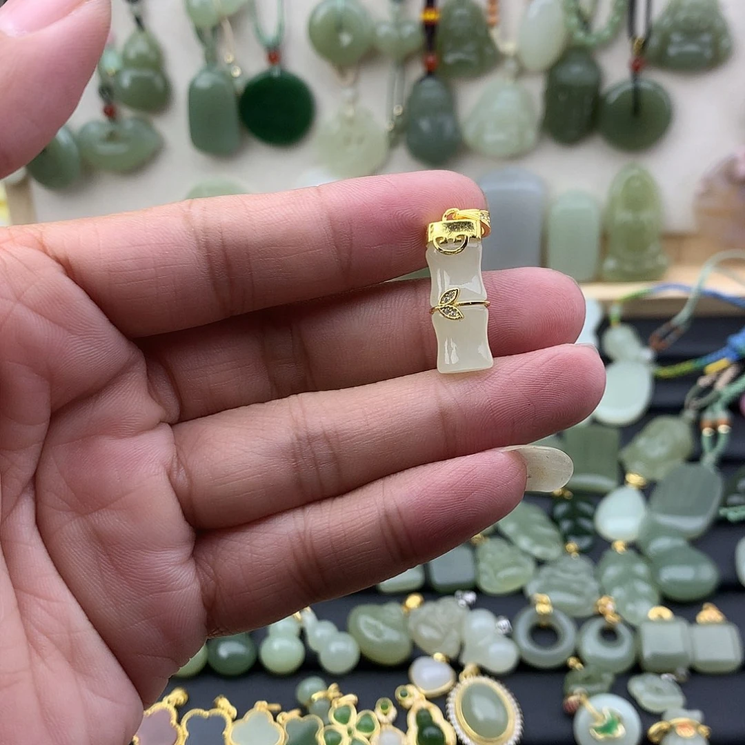 和田玉银S925镶嵌吊坠(不含链)