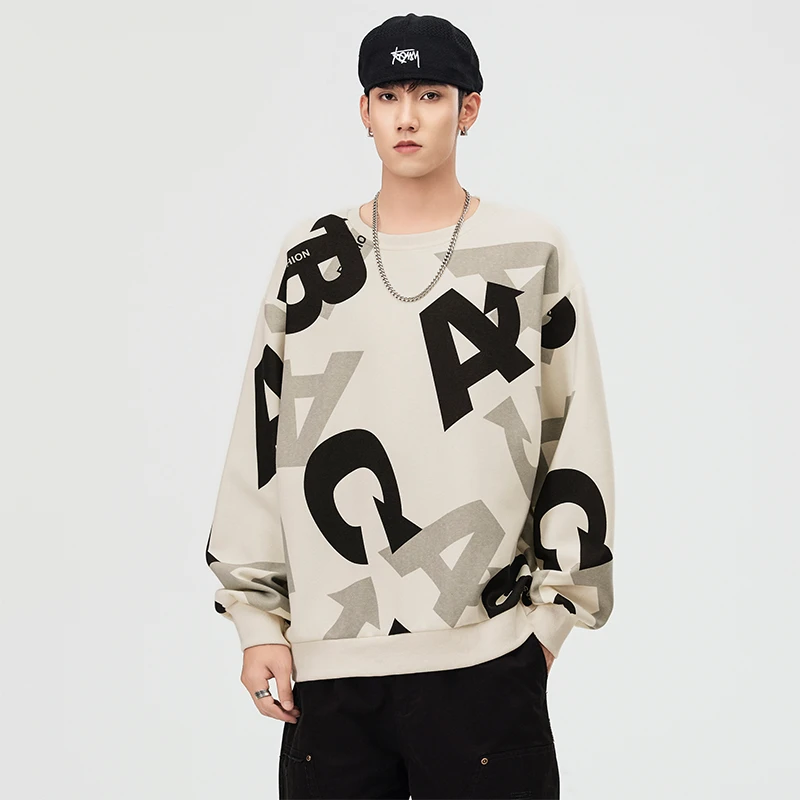 货号: YYBF-M8880]秋季字母圆领国潮扎染卫衣嘻哈上衣ins长袖卫衣