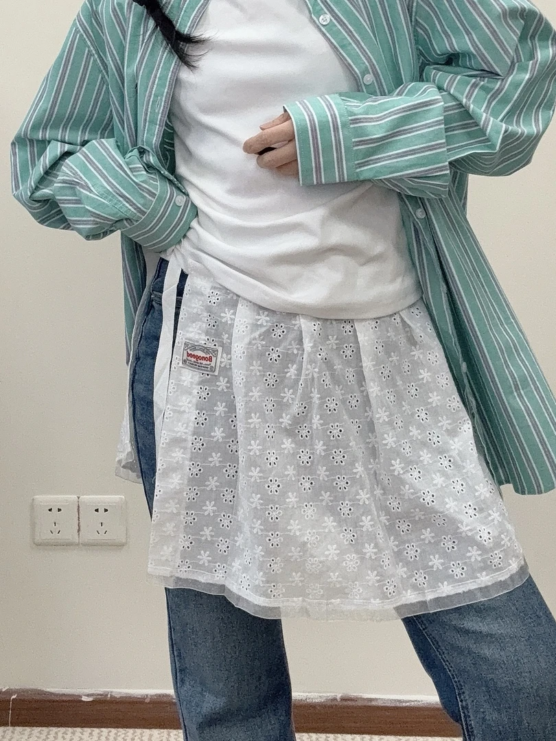 （春日小心机）韩风蕾丝边叠穿花花镂空围裙裙帘