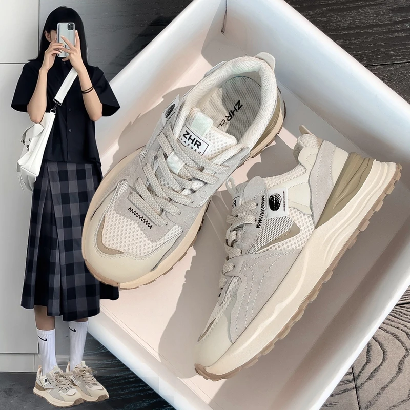 ZHR则则情侣老爹鞋2025春夏新款欧若风穿搭拼接网面透气休闲女鞋