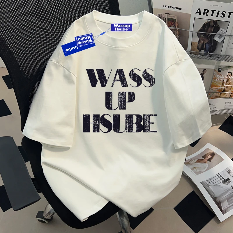 WASSUP HSUBE美式休闲白色短袖T恤夏季新款男青少年显瘦宽松上衣