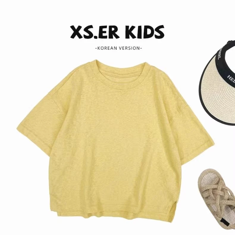 儿童2025夏季韩版洋气纯色搭短袖T恤上衣