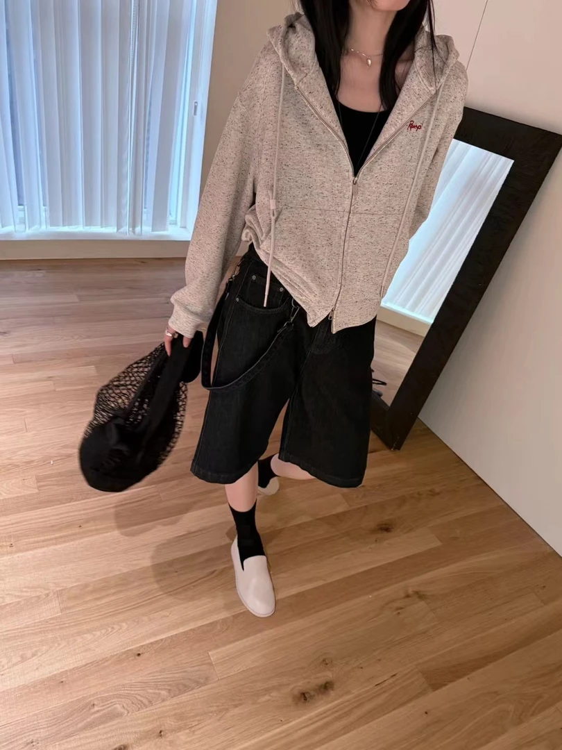 针织春季开衫韩版常规时尚修身型短款卫衣连帽宽松百搭长袖