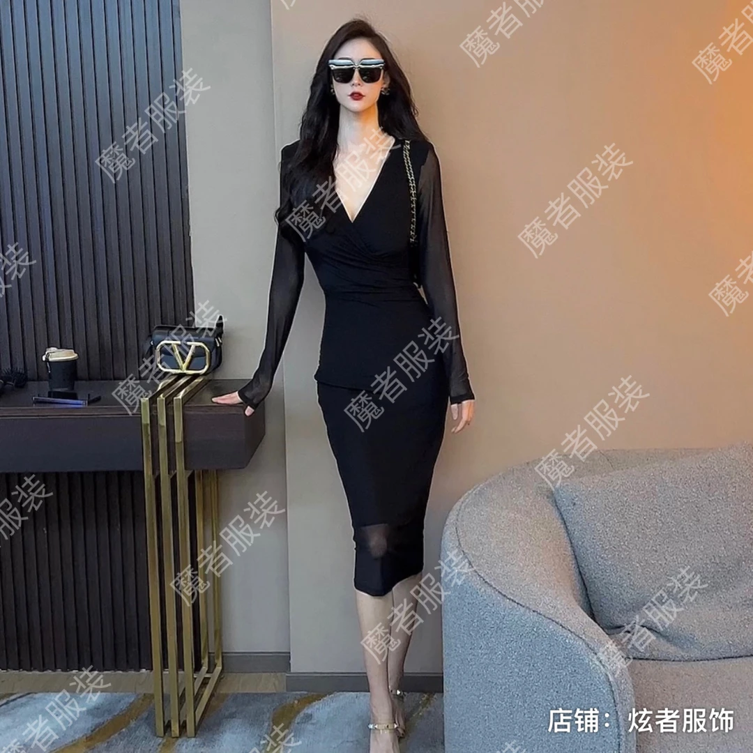 魔者家 网纱款【黑色魅影】时尚新款性感显瘦修身弹力连衣裙 微掉色