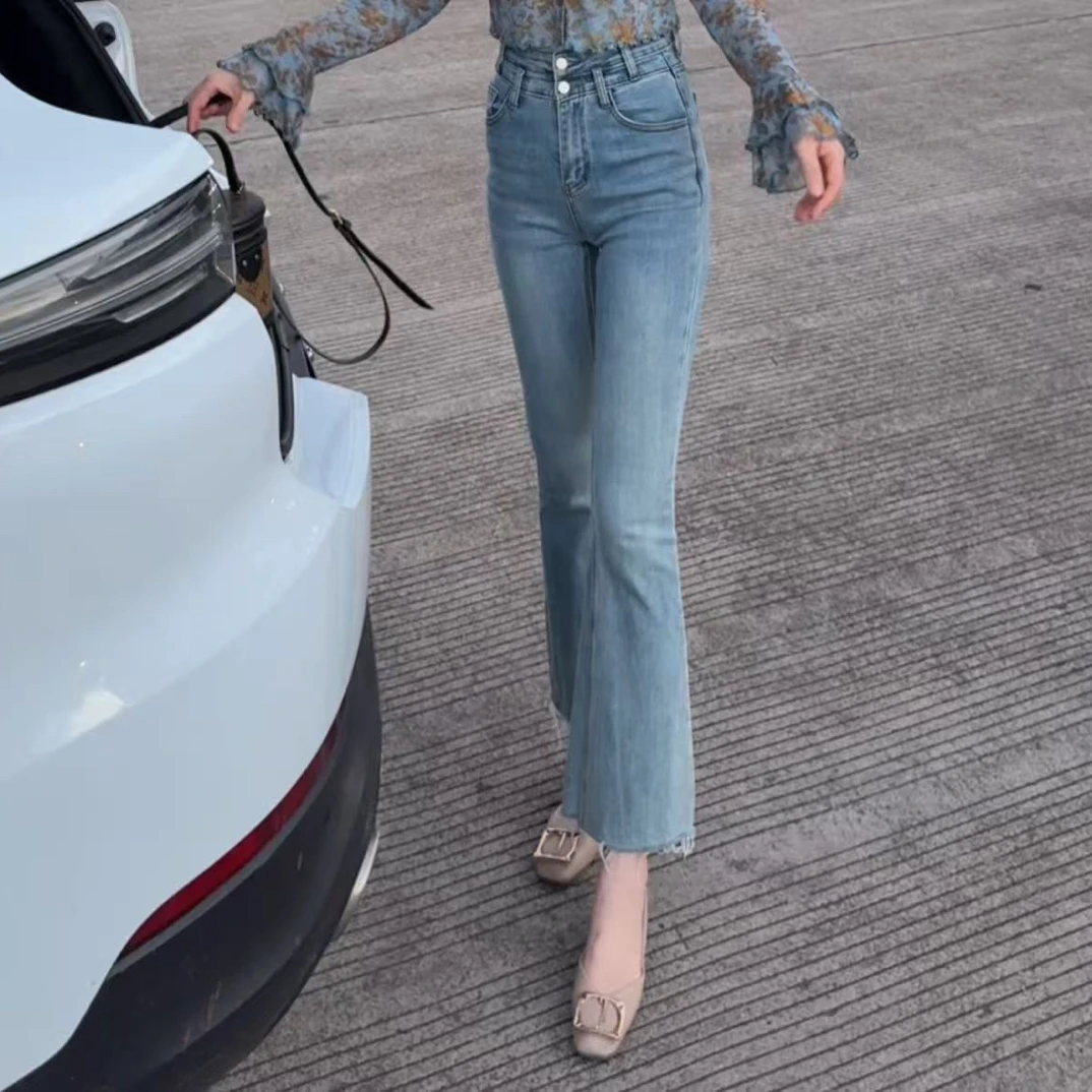 【金金家】2025新款时洋气显瘦微喇牛仔裤-10810#时尚修身弹力九分