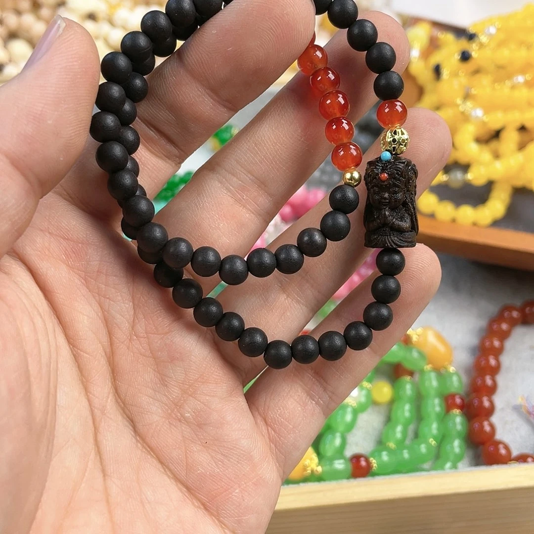 檀香木手串银S925镀金镶嵌