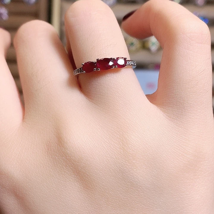 红宝石戒指银S925镶嵌