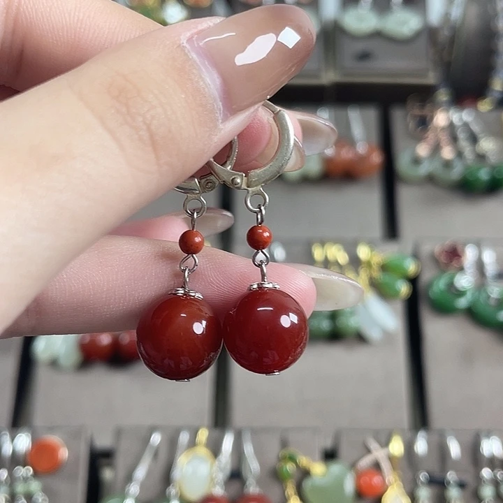 银S925镶嵌耳饰玛瑙/玉髓12左右