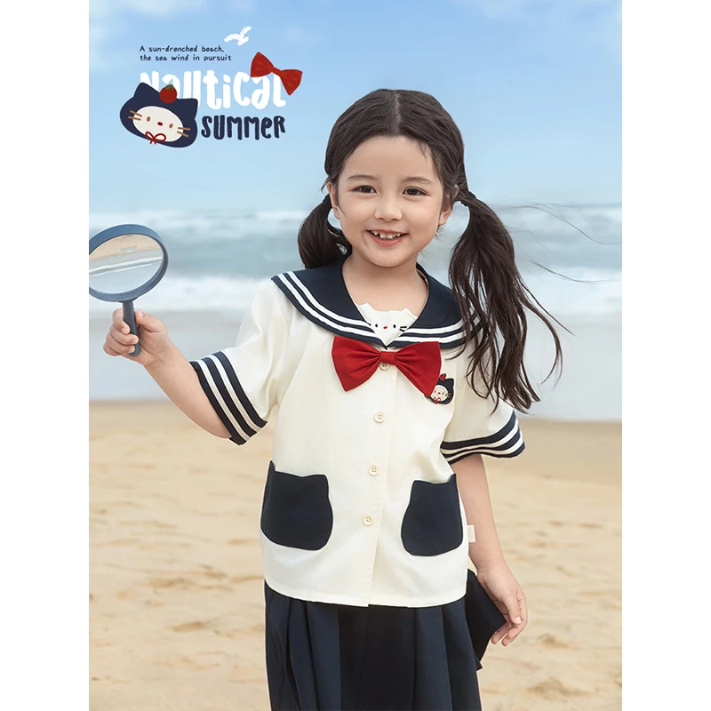 YOEHYAUL/幼悠夏贰波[阳光剧场]女童夏款原创设计学院风套装X4931