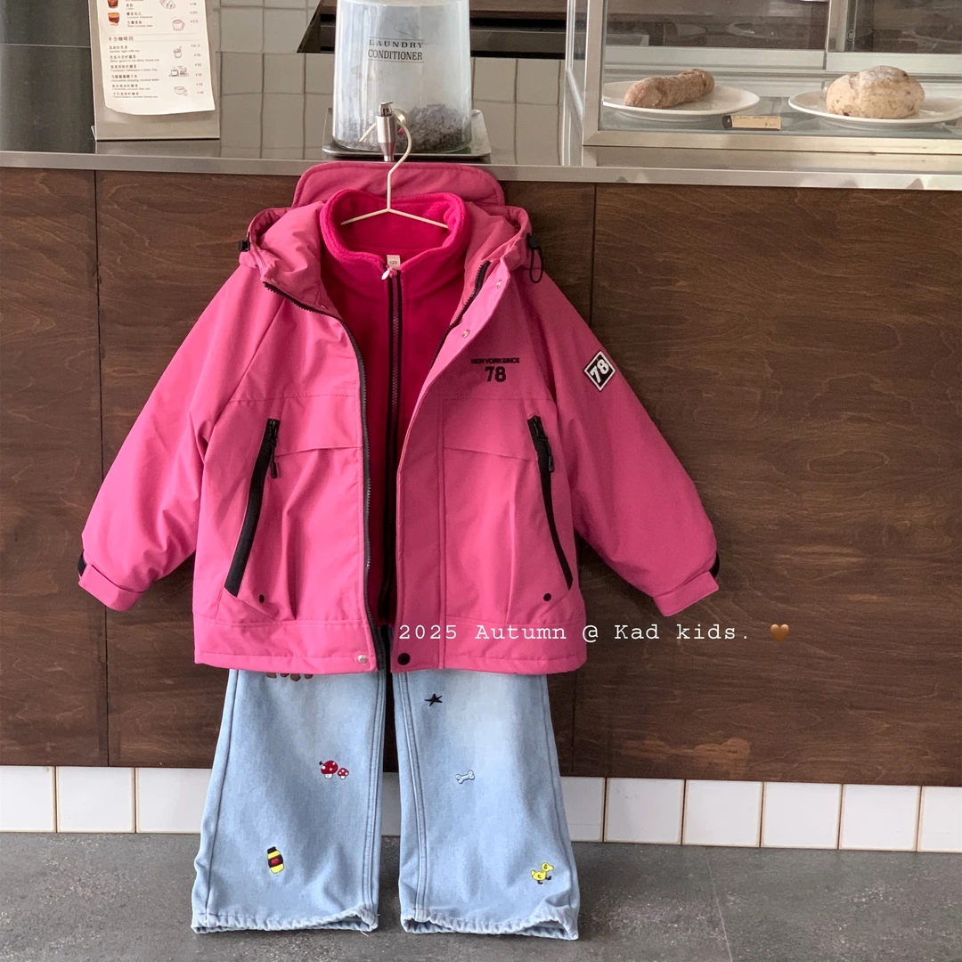 V5331-加棉冲锋衣两件套女童+V5305-浅蓝色加绒牛仔裤