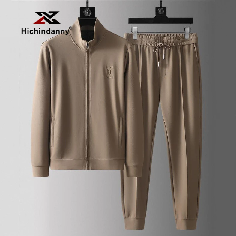 HICHIN立领蜂窝休闲运动套装男士春秋季四面弹抗皱卫衣长袖两件套
