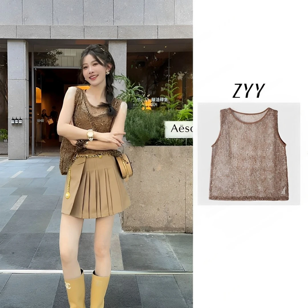 ZYY【沐熙】2025/S新品背心花纱镂空编织圆领针织衫女X25XZZ02058