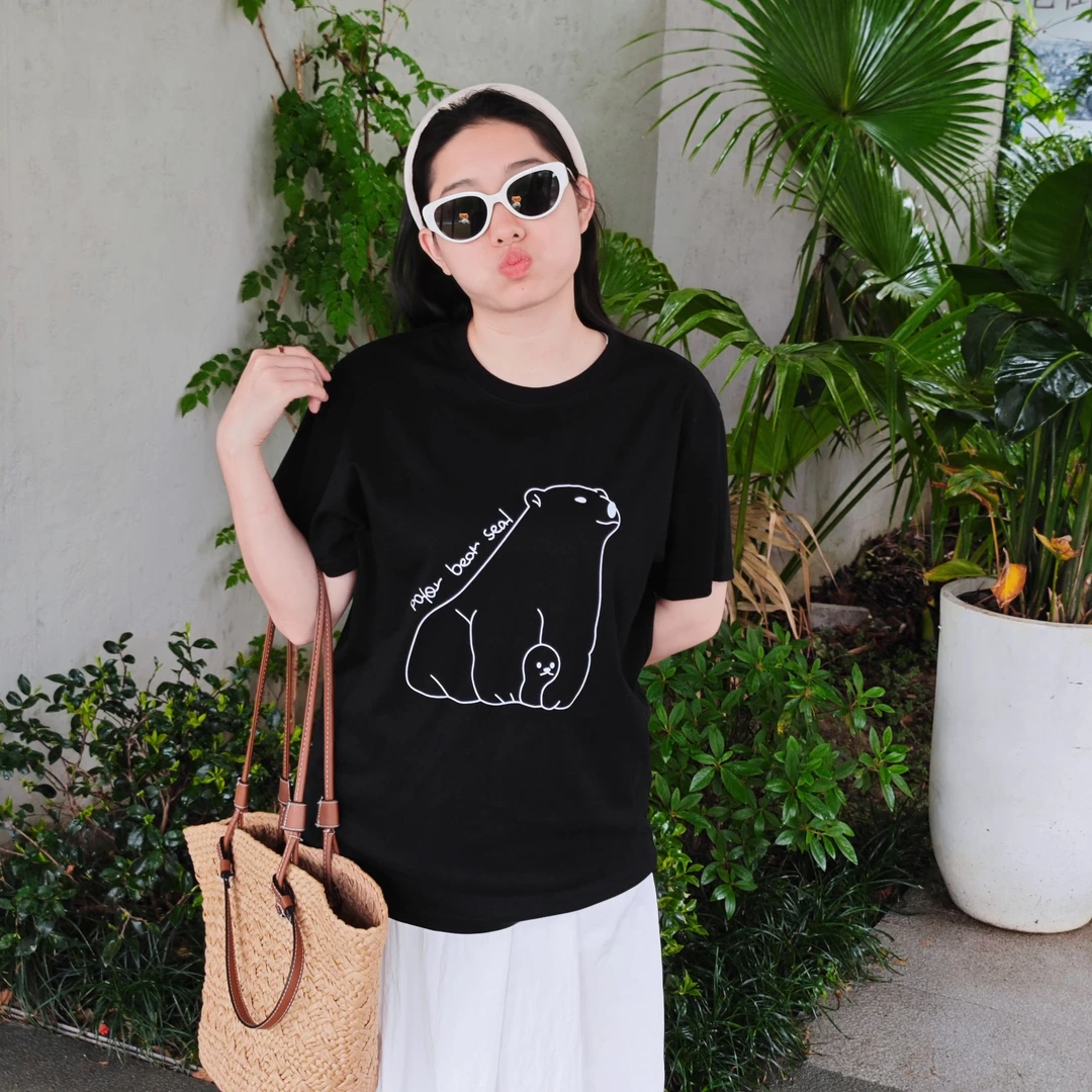 LOV3北极熊短袖T恤2025夏季新款时尚运动百搭圆领设计师大码遮肉