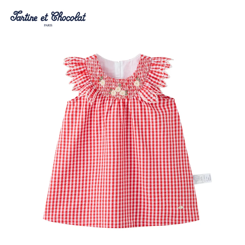 TC法国巧克力童装夏季新款女童格纹司马克连衣裙儿童女宝宝25格子
