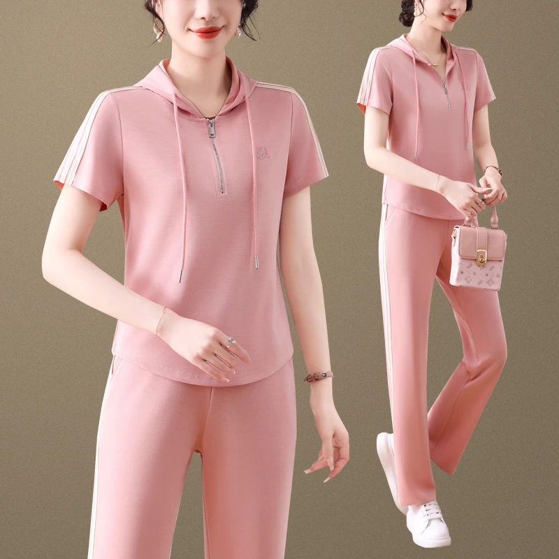 【3626】夏季爆款时尚洋气减龄显瘦中老年休闲运动套装减龄大码女装