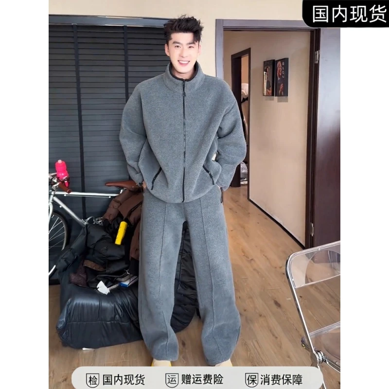美式重磅加厚摇粒绒卫衣卫裤套装男款冬季一整套穿搭高级感两件套