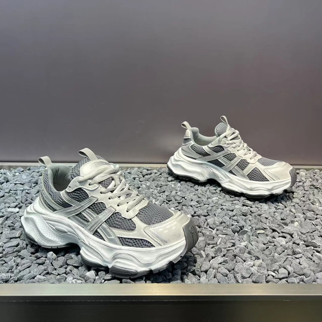 2025夏季新款皮面复古擦色做旧网面增高脏脏透气低帮运动休闲鞋男