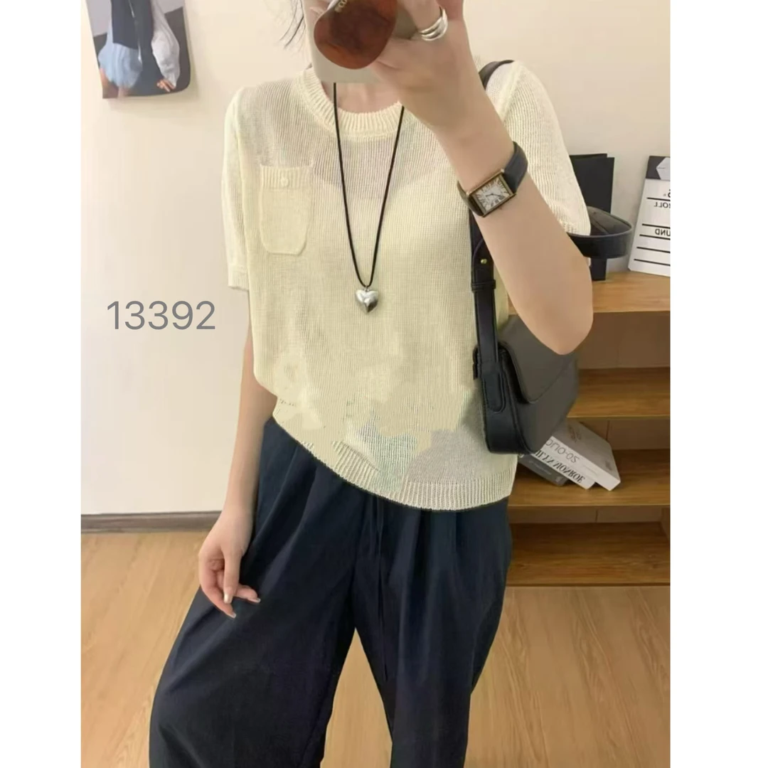 13392（部分无水洗唛，介意慎拍）WANGDAN新款净版小口袋短袖