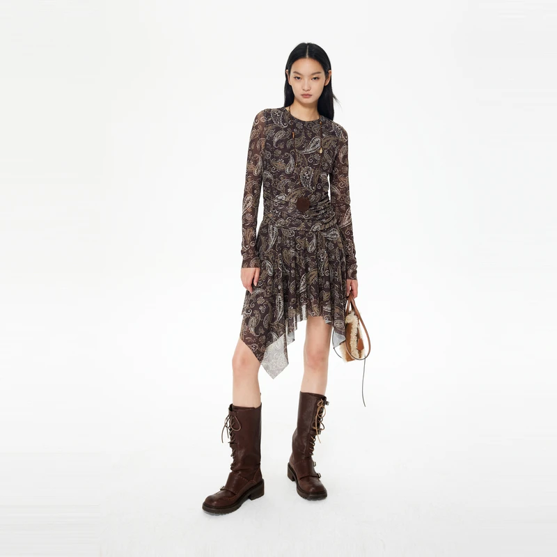 REVAN芮范冬季波西米亚风网纱连衣裙RL91101391