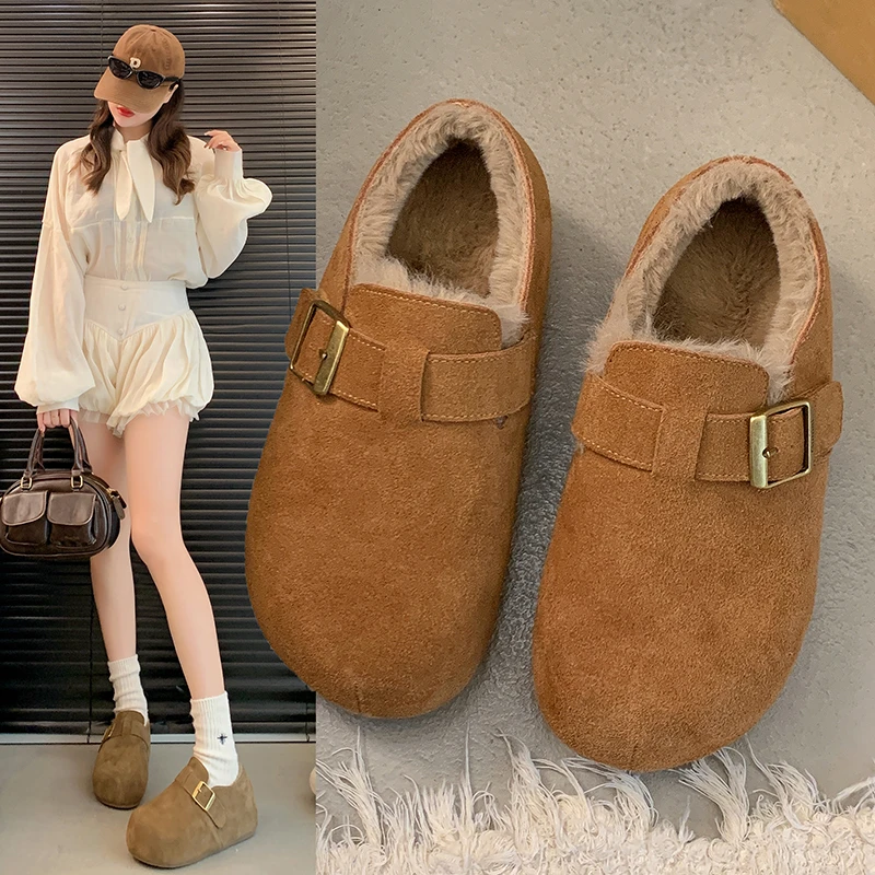 XHY【勃肯豆豆鞋】牛皮加绒5公分卡皮巴拉一脚蹬时尚经典手工鞋1