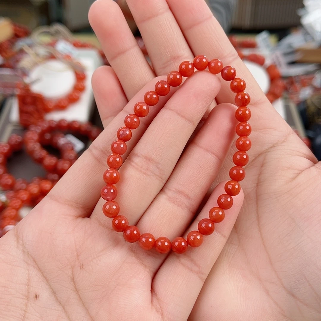 南红玛瑙未镶嵌瓦西锦红圆珠单圈8mm