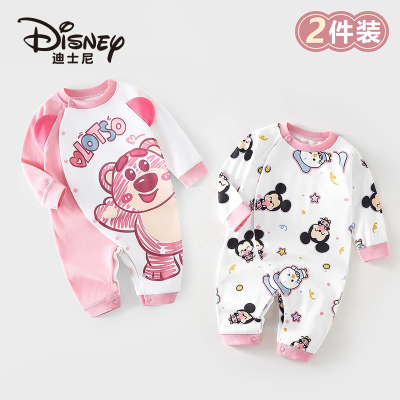 Disney/迪士尼女宝宝连体衣秋季婴幼儿纯棉无骨哈衣长袖爬服2件装