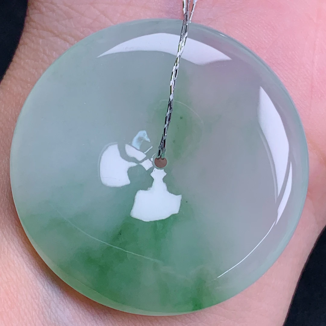 天然缅甸翡翠A货冰飘花平安扣气质精美尺寸36.1+6   370