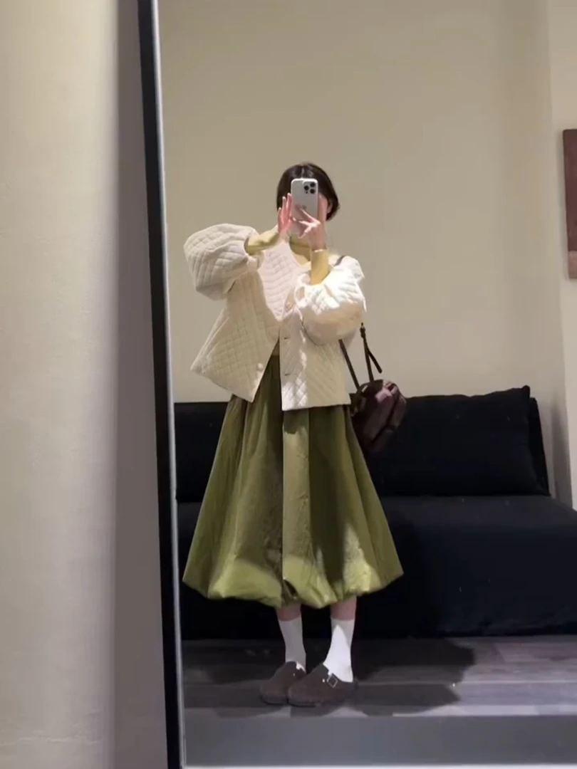 韩系小众圆领宽松外套女装2025秋冬显白洋气半身裙时尚外穿一整套