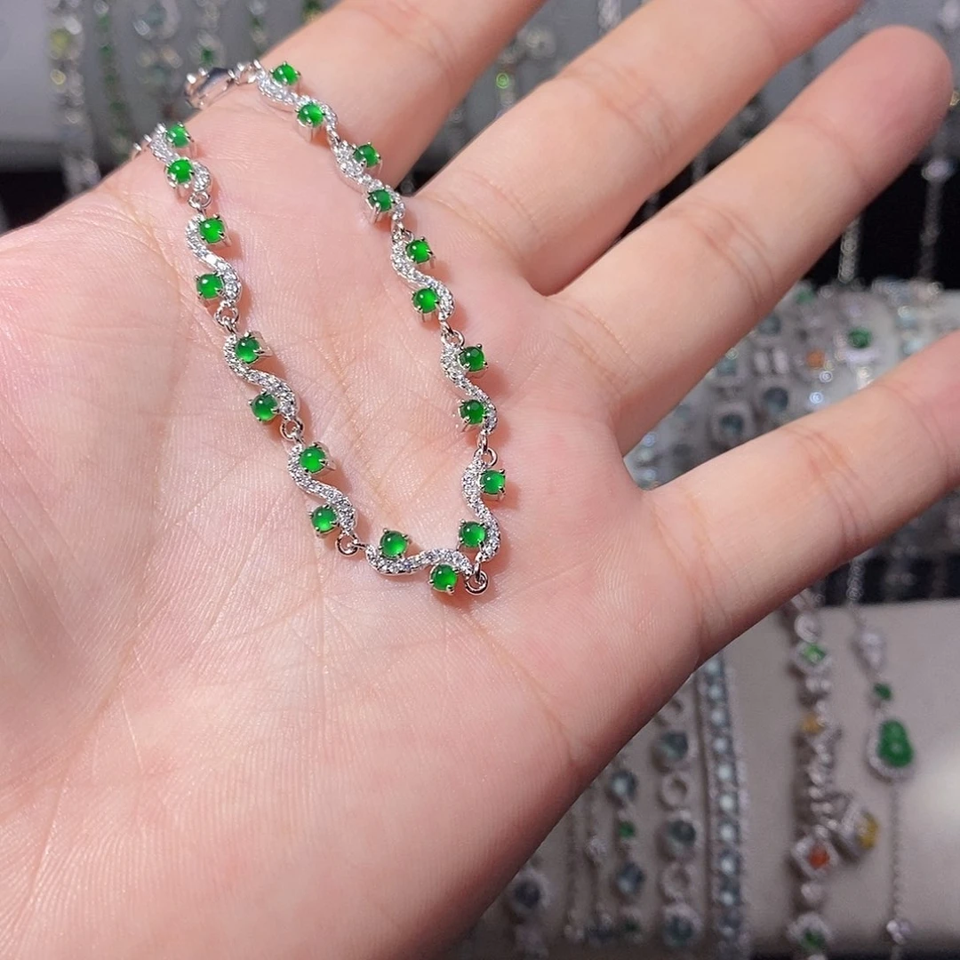 银S925镶嵌手链翡翠k j ji