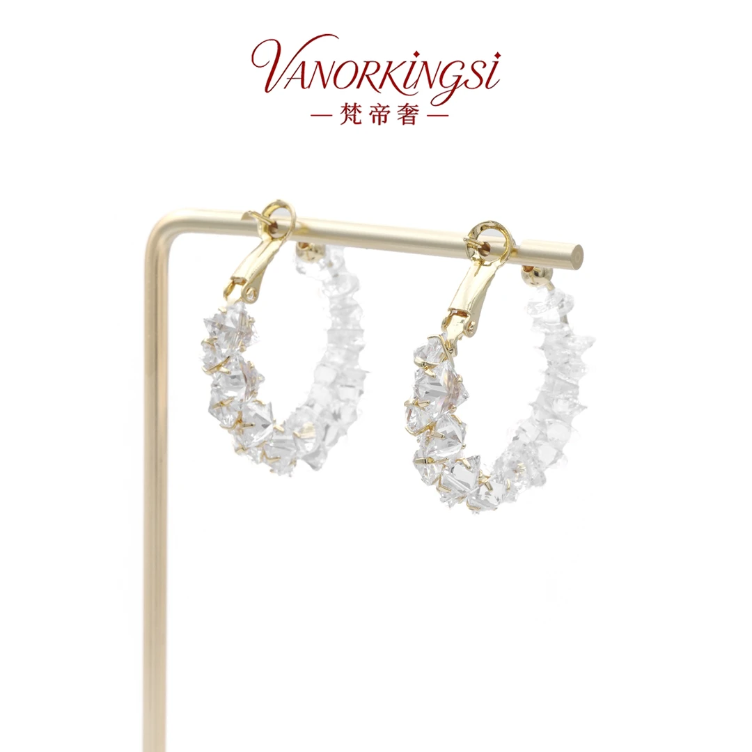 铜合金耳饰 925银针闪钻圈圈耳环精致简约时尚百搭耳饰 | F8145