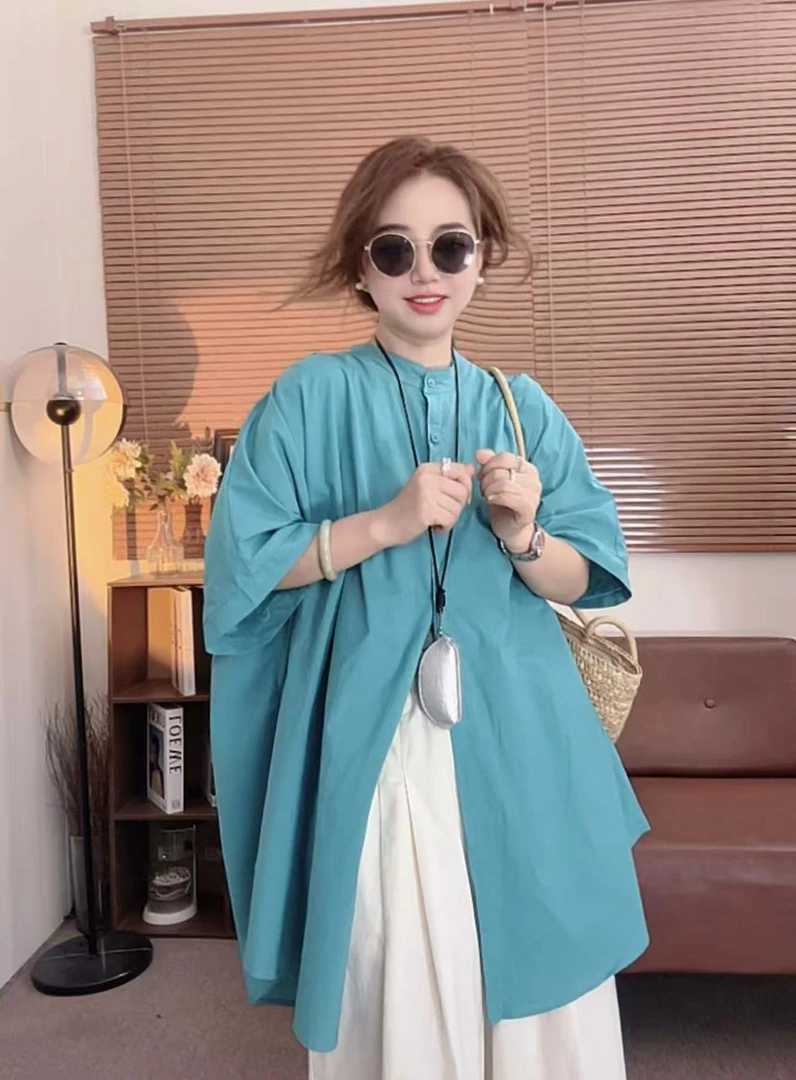 丽丽推荐【海盐气泡水】夏季气质慵懒显白中长款衬衫女