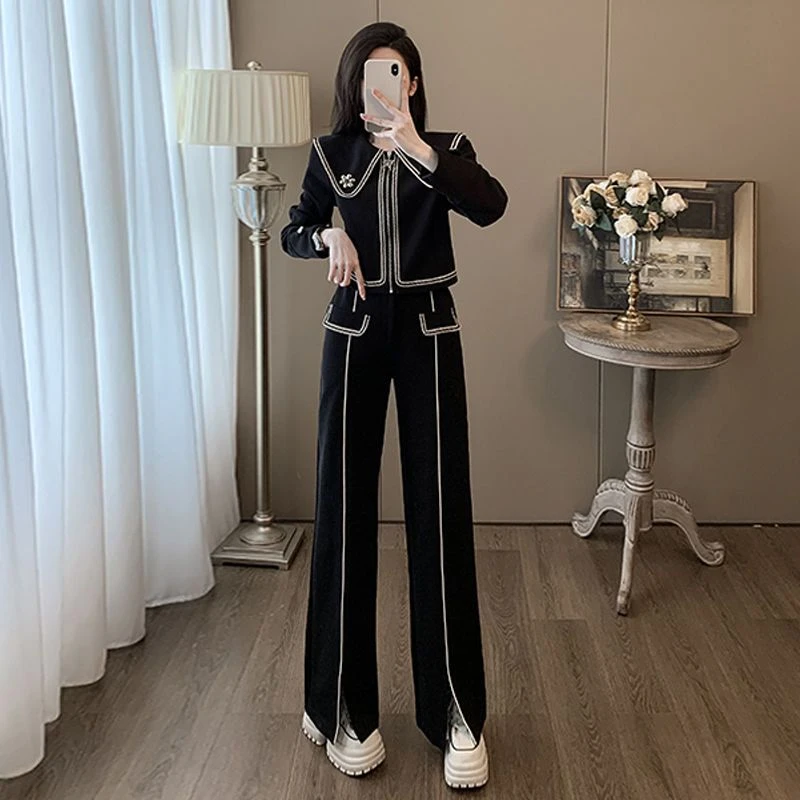 设计感网红爆款时尚套装2025女春秋新款开衫外套阔腿裤两件套