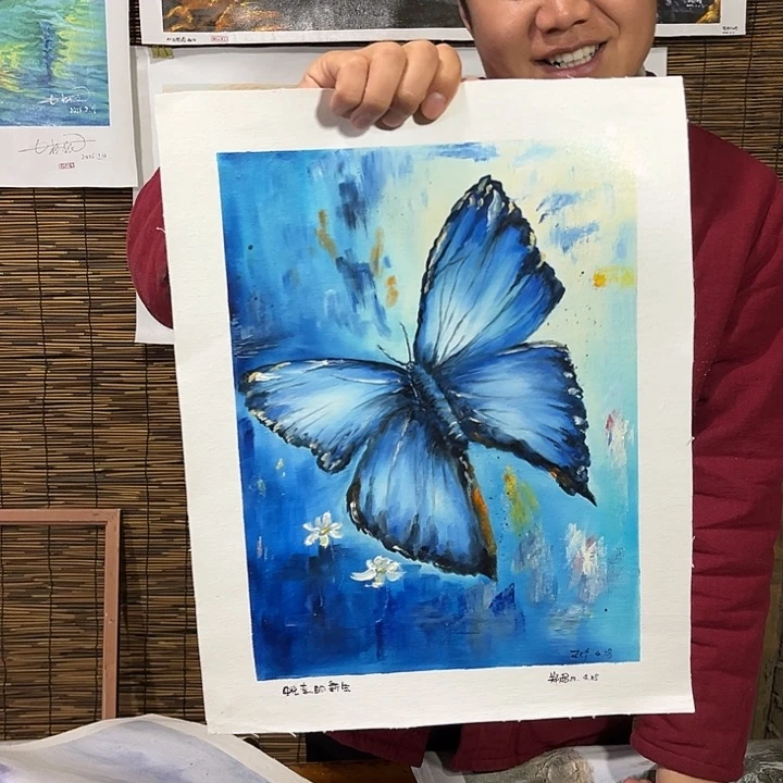 油画梓行路人小院绘画作品