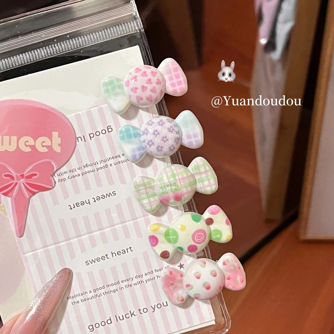 甜妹糖果发夹~可爱少女心格纹蝴蝶结鸭嘴夹碎发刘海夹边夹发饰品