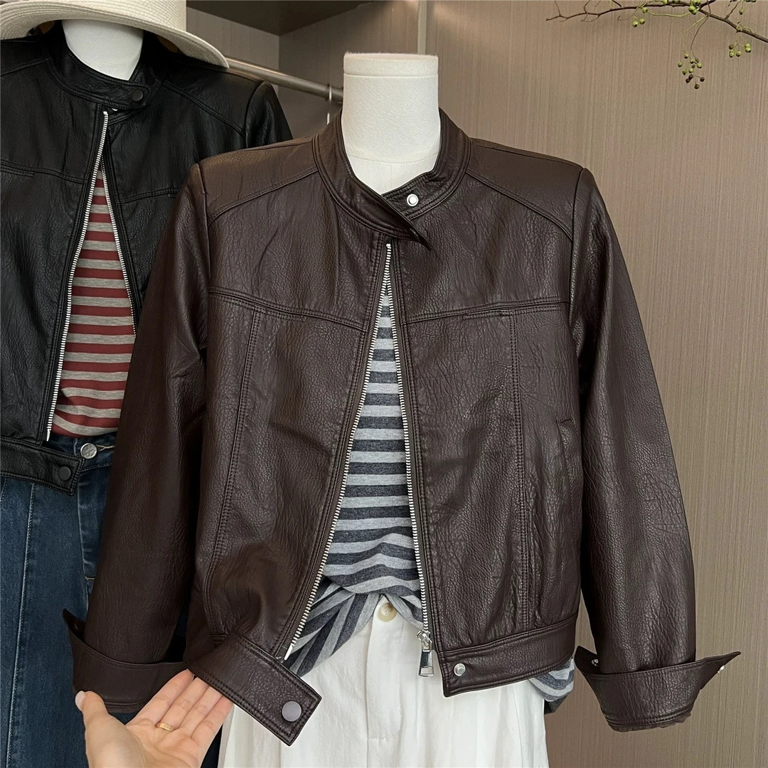 13-短款时尚Pu皮衣机车夹克外套