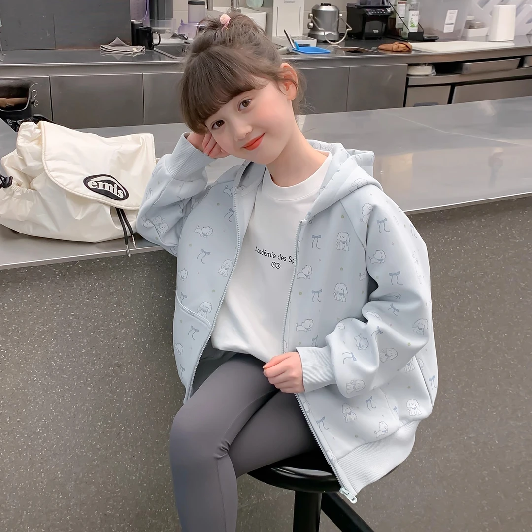 女童春秋连帽外套2025新款儿童春装女孩运动洋气小童开衫卫衣上衣