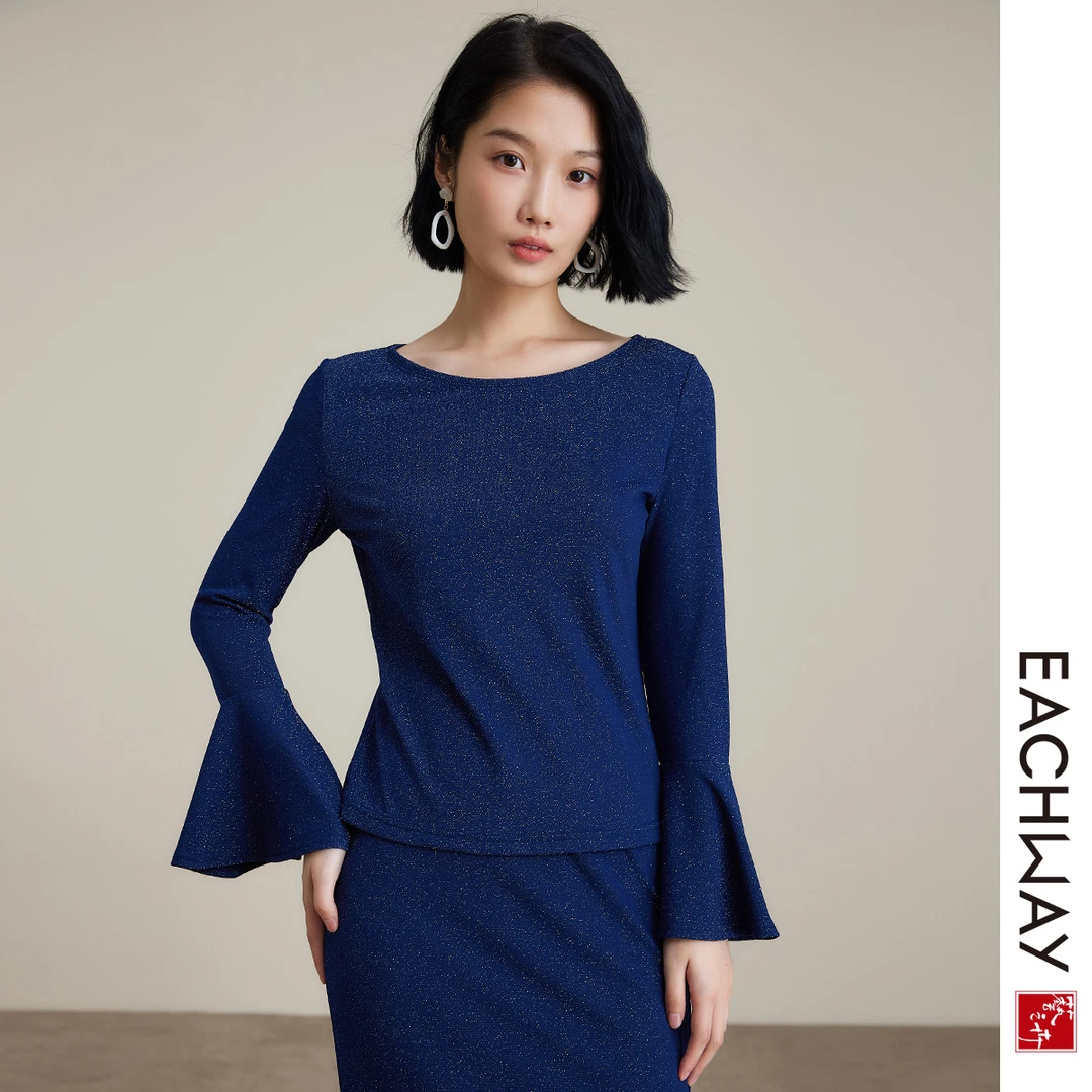 【粉丝福利】Eachway/艺之卉法式气质显瘦喇叭袖打底衫EKT31Z0226