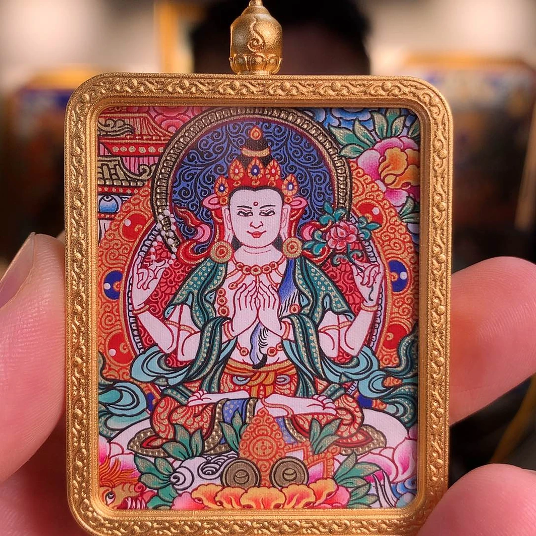 赵***、吊坠热贡纯手绘唐卡四臂