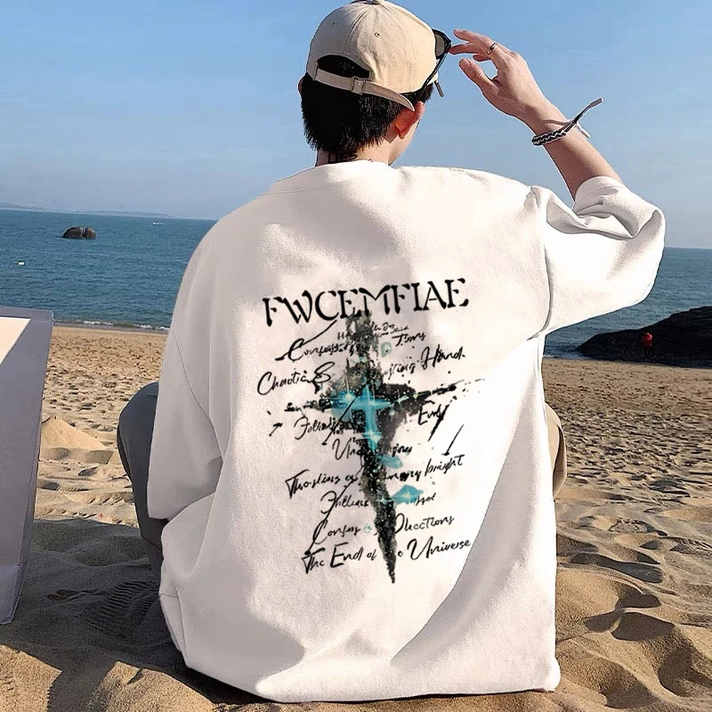 潮牌美式纯棉短袖t恤男装潮流休闲宽松大码半袖青少年学生上衣服