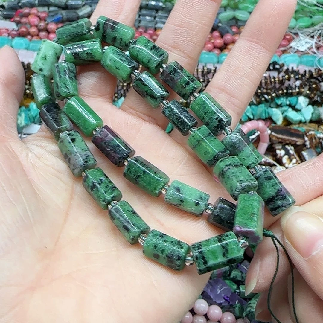 玛瑙/玉髓珠宝半成品合金红绿宝8mm一条桶珠