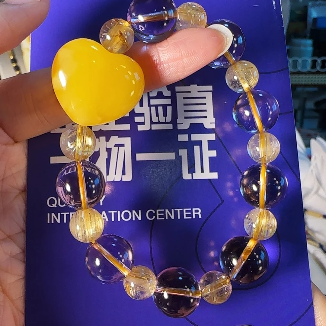 蜜蜡未镶嵌手链爱心水晶手串