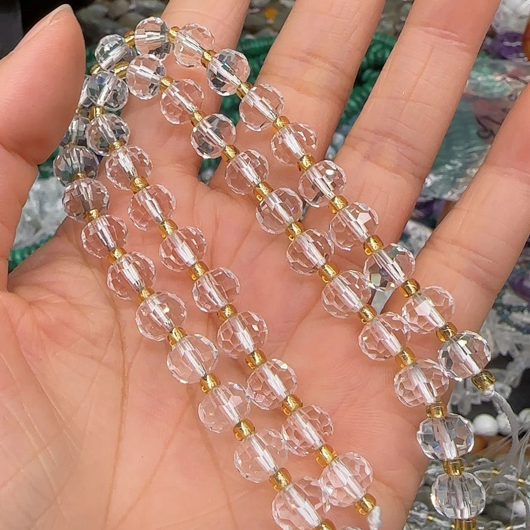 玛瑙/玉髓合金珠宝半成品白水晶7mm切面算盘一条