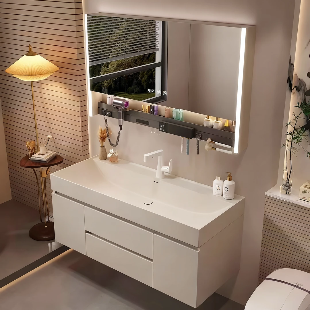 海洋盆鎏金石简约ins风轻奢浴室柜一体洗脸盆卫生间洗漱台组合