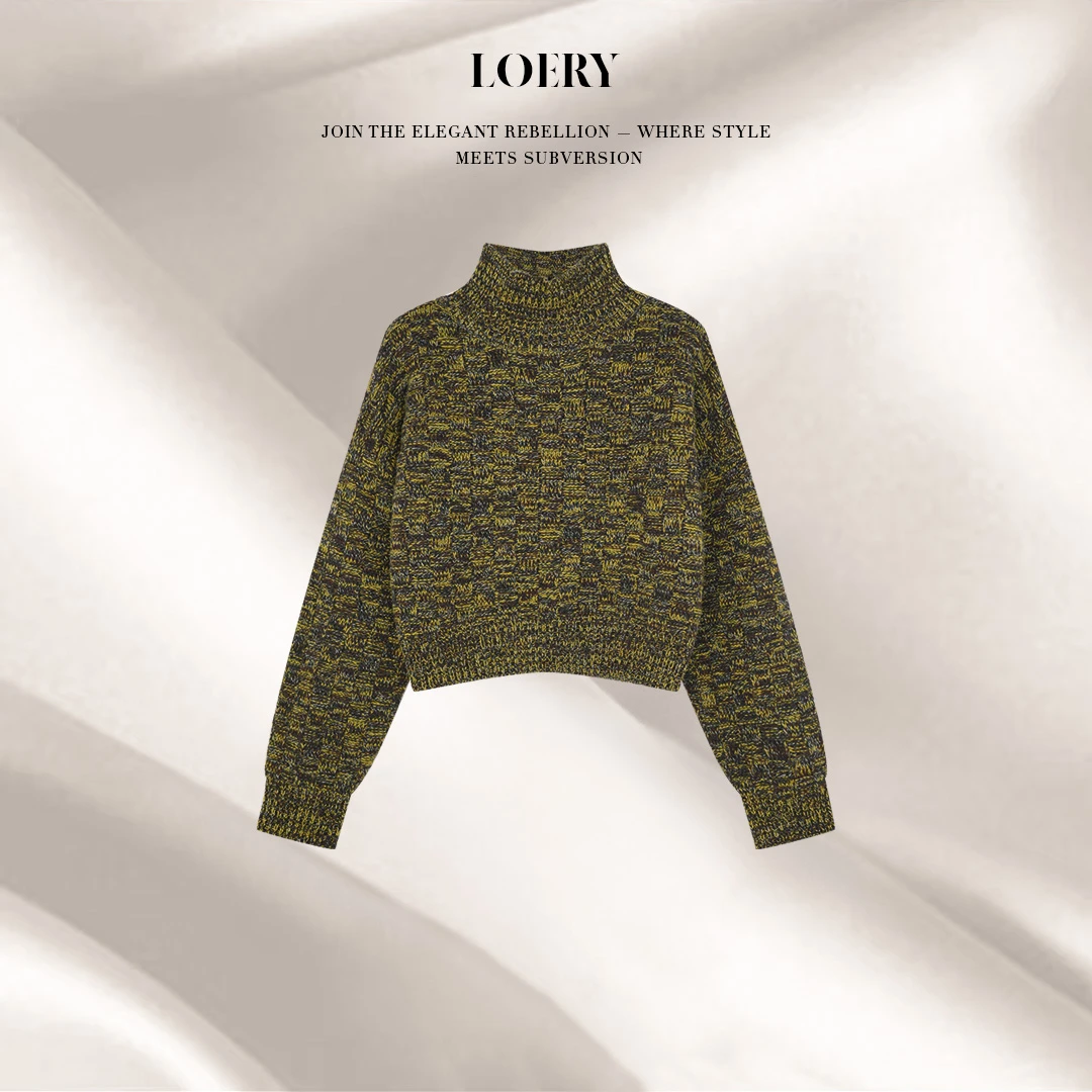 LOERY【简系时光编号204】16支羊毛棋盘格编织花纱针织毛衣-113629