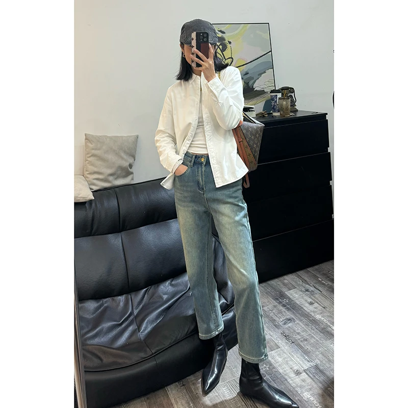 2024新款宽松白色衬衫女加绒加厚洋气时尚高货长袖衬衣保暖上衣