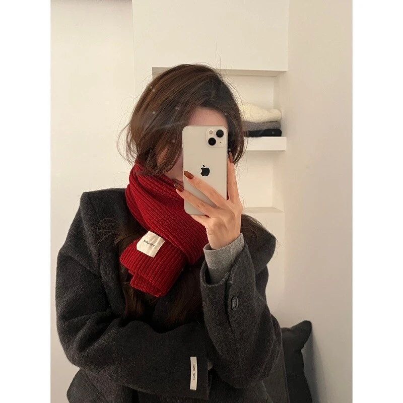 红色围巾女秋冬季2025新款韩系氛围高级感情侣百搭学生针织围脖男