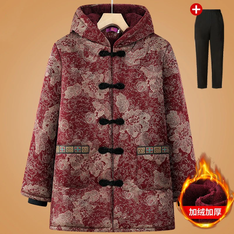 妈妈冬装棉袄中老年人加绒加厚棉服女奶奶中长款棉衣老人冬季外套